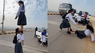 Stunt Goes Horribly Wrong: School Girl Allegedly Breaks Spine After Failed Backflip On Roadside | Viral Video
